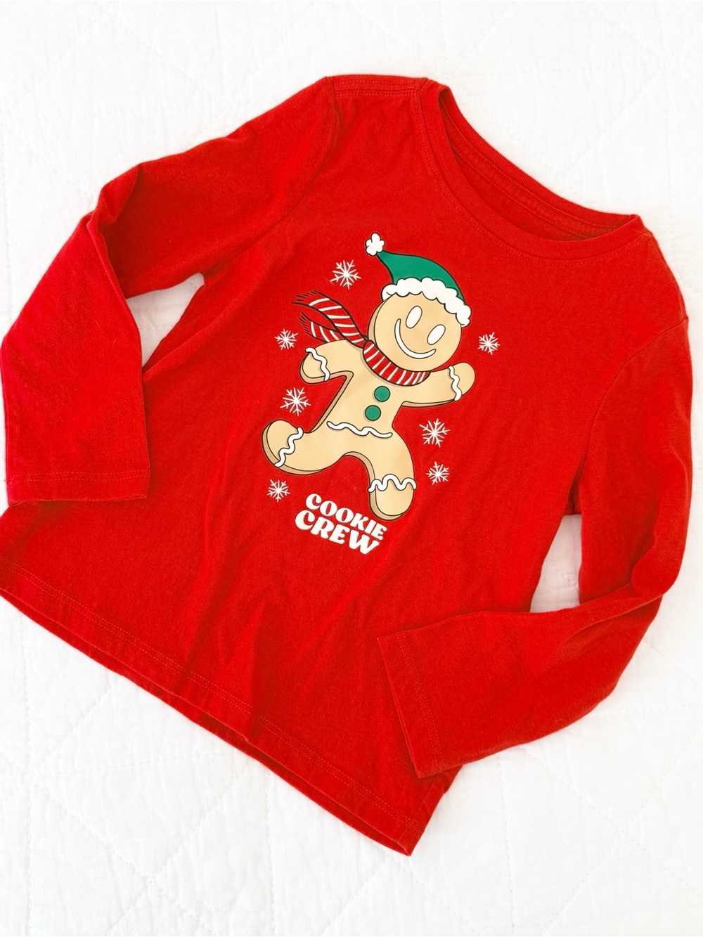 3T Holiday Time Kids Cookie Crew Neck Red Long Sleeve Holiday Tee